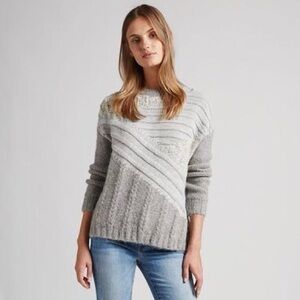 Current/Elliott Mixed Cable Alpaca Blend Sweater Gray Textured Knit, Size 0 / XS